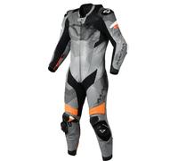 Macna Ignite Tuta in pelle da moto monopezzo traforata, nero-grigio-arancione, taglia 52 per maschi