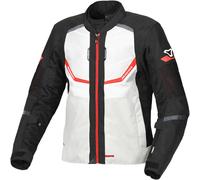 Macna Tondo giacca tessile moto impermeabile, Grigio chiaro/nero/rosso, Taglia XXL
