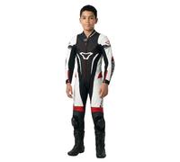 Macna Junior Tuta in pelle moto One Piece, nero-bianco-rosso, taglia 2XS