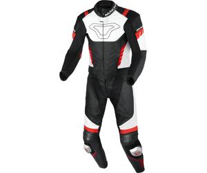 Macna Varshall traforato due pezzi tuta in pelle moto, nero/bianco/rosso, Taglia 56