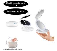 Macom Doppio specchio da borsetta luce led 7x e naturale per trucco Bianco