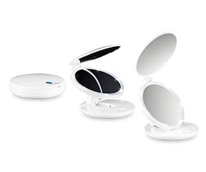 MACOM, Mini Doppio Specchio Cosmetico e Luminoso da Viaggio, Ingrandente 7x, Diametro 11,5 cm, Sensation 218 Pocket Mirror