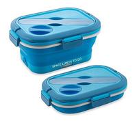 MACOM Portavivande Elettrico Scaldavivande Pieghevole + Posate colore Blu 864