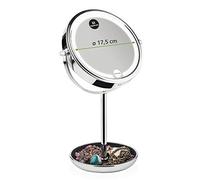 MACOM Sensation 233 Sirio USB Star - Doppio Specchio Ingrandente X5 Da Tavolo Ricaricabile, Cordless, diametro da 17,5 cm, con nuove luci SMD LED, base porta oggetti e autonomia di 3 settimane