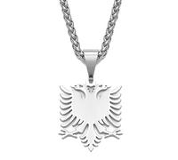 Macracrua Albania Aquila Ciondolo Collane Lucidatura Gioielli In Acciaio Inox Etnico per Donne Uomini, 50cm or 19.7inch, Placcato oro