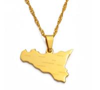 Macracrua Ciondolo con mappa della Sicilia dell'Italia con nomi delle città incisi, per donne e uomini, gioielli italiani siciliani italiani, regalo patrimonio siciliano, 60cm OR 23.6 Inches Chain