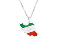 Macracrua Collana con ciondolo a forma di mappa della bandiera dell'Iran, in acciaio inox, gioiello persiano, regalo per uomini e donne, 60cm Chain, Acciaio inossidabile, Nessuna pietra preziosa
