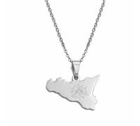 Macracrua Collana con ciondolo a forma di mappa della Sicilia, in acciaio inox, gioielli etnici italiani, 45cm or 17.7 Inches, Placcato oro