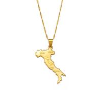 Macracrua Collana con ciondolo a forma di mappa dell'Italia con nomi delle città, per donne e uomini, leggera, idea regalo, 45cm Chain, Acciaio inossidabile, Nessuna pietra preziosa