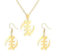 Macracrua Set di gioielli leggeri con simbolo Gye Nyame Adinkra, collana spirituale africana e orecchini, regalo minimalista da donna, One size, Acciaio al titanio, Nessuna pietra preziosa