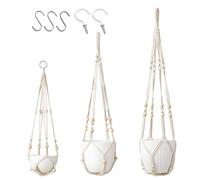Macrame Plant Hanger - Boho Hanging Planter with Wooden Beads, Adjustable Cotton Rope for Indoor Outdoor Pots, Space Saving Wall Display, Ideal for Balcony Bathroom Bedroom Decor