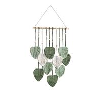 Macrame Wall Hanging Boho Decoration Wood Beads and Green Leaves Tapestry Wall Hanging Wall Decoration Feather Chic Woven Art for Bedroom Living Room Decoration (Army Green)
