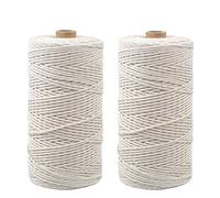 Macrame Yarn 2 mm x 200 m, Set of 2 Natural Macrame String Cotton Yarn Cord for Macrame Hanging Basket, Macrame Yarn Set for Weaving Decoration, Wall Hanging (2) ASIN