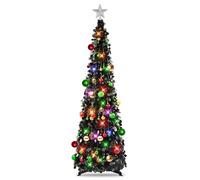 MACTING Albero di Natale artificiale con illuminazione, 5 ft/1,5 m, nero, albero di Natale pop-up pieghevole, con palline di Natale, punta a stella, decorazione natalizia