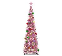 MACTING - Albero di Natale pieghevole, 1,5 m, con supporto per decorazioni natalizie, decorazione casa, ufficio (rose Glod)