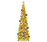 MACTING - Albero di Natale pieghevole, 1,5 m, con supporto per decorazioni natalizie, decorazione casa, ufficio (oro misto)