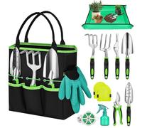 Mactoou Set di attrezzi da giardinaggio, 12 Pezzi kit giardinaggio con paletta giardinaggio, Tappetino per Rinvaso di Piante, Borsa, Set Giardinaggio Regali da Giardino per Donna Uomo
