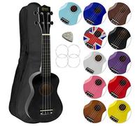 Mad About SU8-BK Ukulele soprano in nero con custodia morbida, plettro e corde di ricambio, Ora dotato di corde in carbonio nere che offrono un suono più brillante
