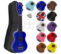 Mad About SU8-BL Ukulele soprano in blu con custodia morbida, plettro e corde di ricambio, Ora dotato di corde in carbonio nere che offrono un suono più brillante