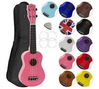 Mad About SU8-PK Ukulele soprano in rosa con custodia morbida, plettro e corde di ricambio, Ora dotato di corde in carbonio nere che offrono un suono più brillante