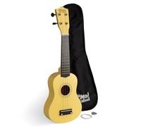 Mad About SU8 - Ukulele soprano giallo morbido con custodia, plettro e corde di ricambio, ideale per scuole e principianti, include corde nere in carbonio per una migliore accordatura