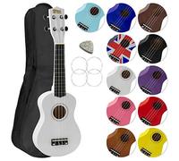 Mad About SU8-WH Ukulele soprano in bianco con custodia morbida, plettro e corde di ricambio, Ora dotato di corde in carbonio nere che offrono un suono più brillante