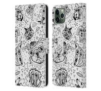 MAD DOG ART GALLERY B&W DOODLE CUSTODIA COVER A PORTAFOGLIO PER APPLE iPHONE