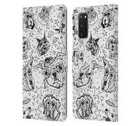 MAD DOG ART GALLERY B&W DOODLE CUSTODIA COVER PORTAFOGLIO IN PELLE PER SAMSUNG 1