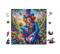 Mad Hatter Tea Party Puzzle 100 Pezzi Per Decorare La Parete Cartone Spesso Non Sbiadisce Per Camera Da Letto Con Cornice Inclusa Stampa Ad Alta Definizione 28x28cm
