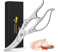 MAD SHARK Forbici da Pollo Professionali | Blocco Sicurezza e Impugnatura Antiscivolo | Azione a Molla, Lavastoviglie | Per Ossa di Pollo, Carne, Pesce (Argento)