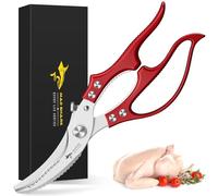 MAD SHARK Forbici da Pollo Professionali | Blocco Sicurezza e Impugnatura Antiscivolo | Azione a Molla, Lavastoviglie | Per Ossa di Pollo, Carne, Pesce (Rosso)