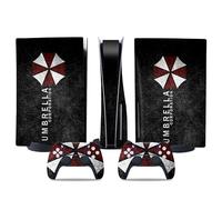 MaD Vision® Extra-Durable Skin Kit per PlayStation 5 (PS5) Disc | Set di Pellicole Adesive in Vinile Opaco per la Console e 2 Controller - per Resident Evil Umbrella Design