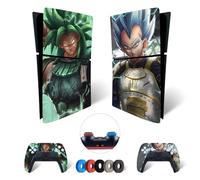 MaD Vision® Extra-Durable Skin Set per PS5 Digital Slim + 5 Paia di Aiming Rings | Pellicola Adesiva in Vinile Opaco per PlayStation 5 + 2 Controllers - per Dragon Ball Design