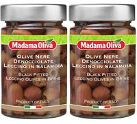 MADAMA OLIVA, Olive Nere Denocciolate in Salamoia, Olive di Colore Nero e dal Gusto Tipico, Senza Conservanti Aggiunti, 100% Made in Italy, Vaso in Vetro da 300 gr (Confezione da 2)
