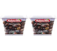 MADAMA OLIVA, Olive Taggiasche, Gusto Fruttato e Aromatico, Ideali da Accompagnare nei Piatti di Carne e Pesce, Senza Conservanti Aggiunti, 100% Made in Italy, 250 gr (Confezione da 2)