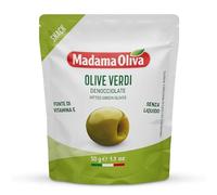 MADAMA OLIVA, Olive Verdi Denocciolate dal Colore Verde Intenso e Gusto Deciso, 100% Made in Italy, Senza Conservanti Aggiunti, 100% Vegetale, Pratica Busta in Alluminio da 30 gr