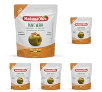 MADAMA OLIVA, Olive Verdi Denocciolate Speziate, Colore Verde Intenso e dal Gusto Caratteristico, 100% Made in Italy, 100% Vegetale, Pratica Busta in Alluminio da 30 gr (Confezione da 5)