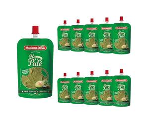 MADAMA OLIVA, Paté di Olive e Carciofi, Ottimo da Spalmare su Crostini Caldi, per Accompagnare Aperitivi e Farcire Bruschette, 100% Made in Italy, 10 Buste Squeeze 110 gr