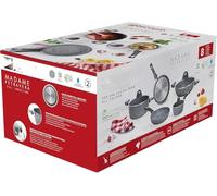 Madame Petravera 3.0, Batteria 8 pezzi, 2 padelle 20-24 cm, 2 casseruole 16-20 cm, 1 tegame 28 cm, 3 coperchi 16-20-28 cm, Ideale per Induzione, Full Induction, Grigio