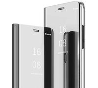 MadBee Cover Galaxy A70 [Pellicola Proteggi Schermo],Custodia Clear View Standing Mirror Magnetic con Flip Shell Anti-Scratch Protective Cover per Samsung Galaxy A70 (Argento)