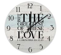 Madcolitote But The Greatest of These Is Love I Corinthians 13-13 Orologio da parete in legno con versi della Bibbia cristiano 38 cm grandi orologi da parete citazione religiosa decorazione artistica