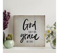 Madcolitote Cartello in legno con dedica biblica in stile vintage, con scritta in lingua inglese "God Shed His Grace on Wood Signs 20,3 x 20,3 cm Scritture Farmhouse Wall Art Family Wall Decor for