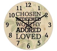 Madcolitote Chosen Redeemed Worthy Adorato Loved Orologio da parete in legno con versi della Bibbia Cristiani Grandi orologi da parete a batteria 30,5 cm Decorazione religiosa per camera da letto