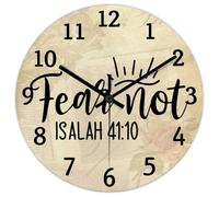 Madcolitote Fear Not Is Allah 41 10 Orologio da parete in legno con versi della Bibbia, a batteria, 30,5 cm, decorazione per la casa cristiana per camera da letto, soggiorno, cucina, scuola, ufficio