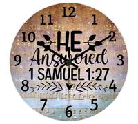 Madcolitote He Answered 1 Samuel 1-27 Orologio da parete con versi della Bibbia Orologio da parete a batteria 25,4 cm Casale cristiano Decorazione da parete per la casa Cucina Ufficio Scuola Bagno