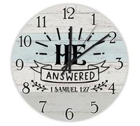 Madcolitote He Answered 1 Samuel 1-27 Orologio da parete in legno con versi della Bibbia grandi orologi da parete a batteria da 38 cm senza ticchettio con citazione di Gesù decorazione per soggiorno
