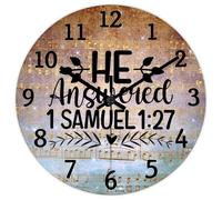 Madcolitote He Answered 1 Samuel 1-27 Orologio da parete in legno con versi della Bibbia, orologio decorativo cristiano, funzionamento a batteria, 38 cm, silenzioso, senza ticchettio, citazione di