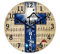 Madcolitote He Is Risen Orologio da parete in legno con versi della Bibbia Cristiano Grandi orologi da parete a batteria 30,5 cm silenzioso senza ticchettio religioso fede decorazione per soggiorno
