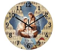 Madcolitote He Is Risen Orologio da parete in legno con versi della Bibbia Cristiano, grandi orologi da parete a batteria, 30,5 cm, silenzioso, religioso, decorazione per camera da letto, soggiorno