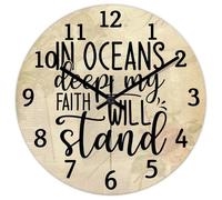 Madcolitote In Oceans Deep My Faith Will Stand Orologio da parete in legno con versi della Bibbia, orologio da parete cristiano, funzionamento a batteria, 38 cm, silenzioso, decorazione religiosa